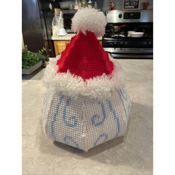 Vintage Needlepoint Santa, candy dish, decor, Distle Fink Designs completed. - Picture 7 of 13